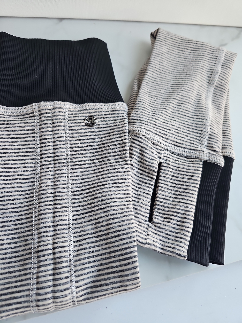 Lululemon Black Cream Striped Thumbhole Arm Warmers